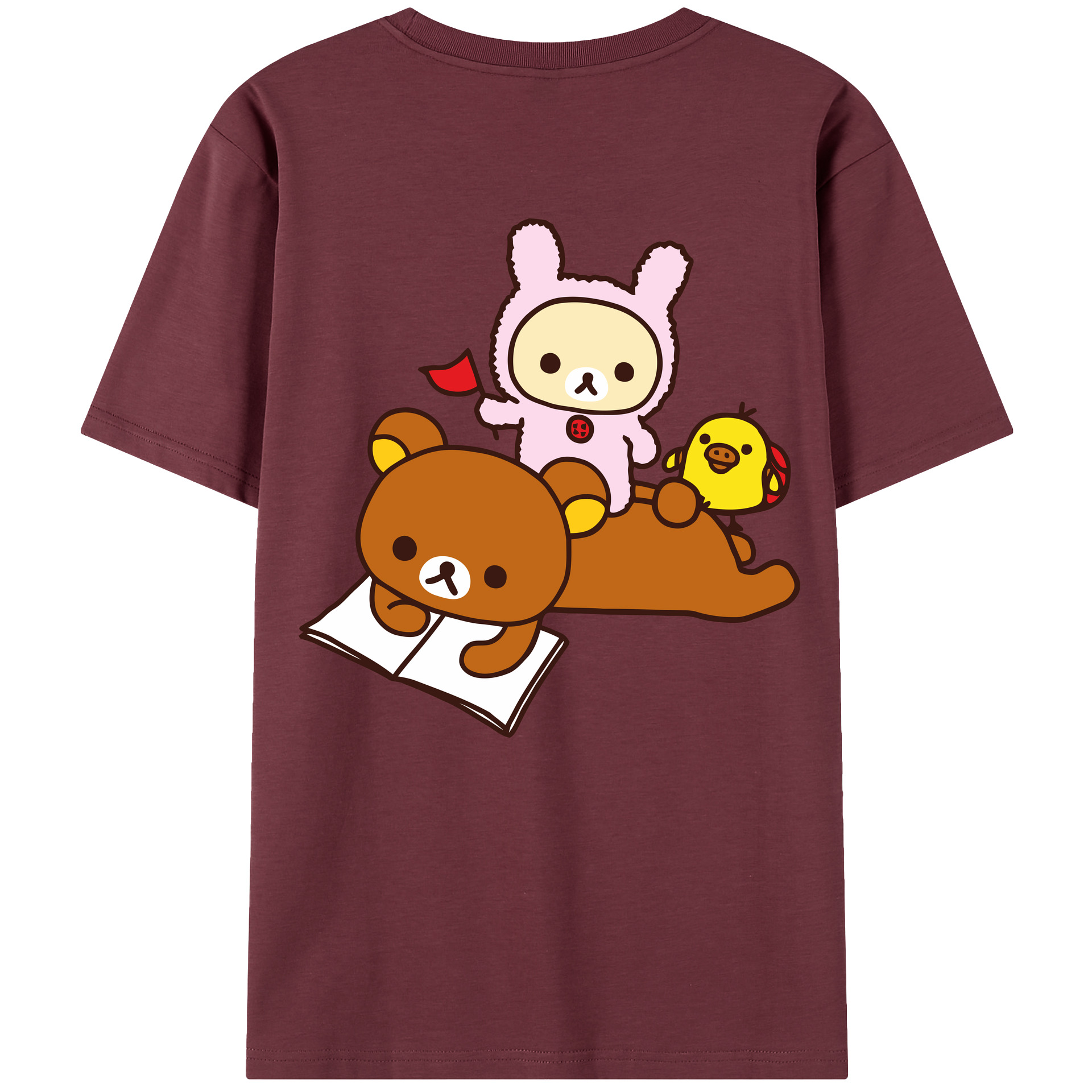 （画像用） リラックマ リラックマ キイロイトリ Rilakkuma Korilakkuma Kiiroitori 綿100％半袖Tシャツ（背面プリント）